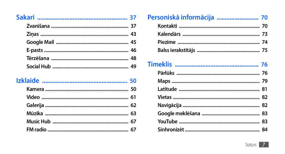 Samsung GT-I9001HKDSEB manual Izklaide, Sakari 