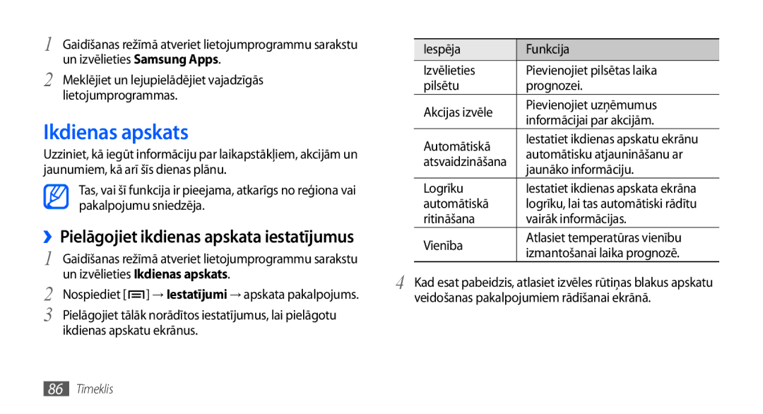 Samsung GT-I9001HKDSEB manual Ikdienas apskats, ››Pielāgojiet ikdienas apskata iestatījumus 