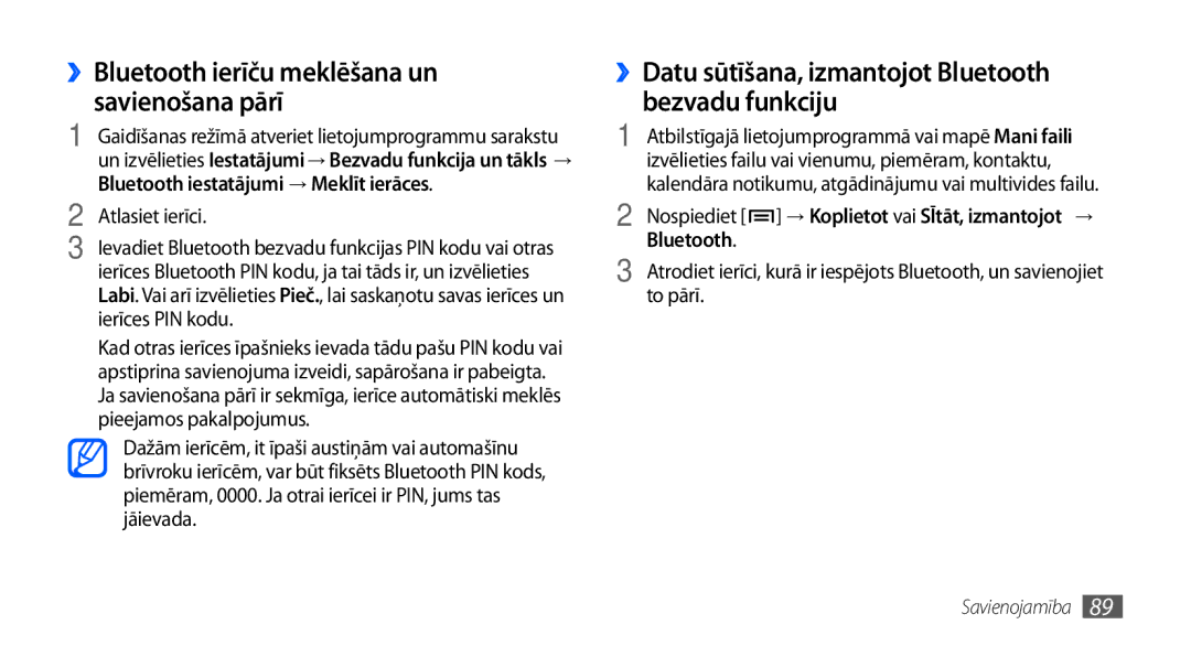 Samsung GT-I9001HKDSEB manual ››Datu sūtīšana, izmantojot Bluetooth bezvadu funkciju, Atlasiet ierīci 