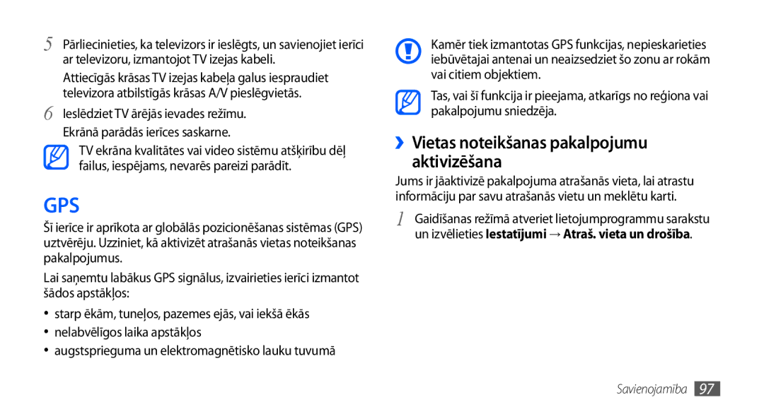 Samsung GT-I9001HKDSEB manual Gps, ››Vietas noteikšanas pakalpojumu aktivizēšana 