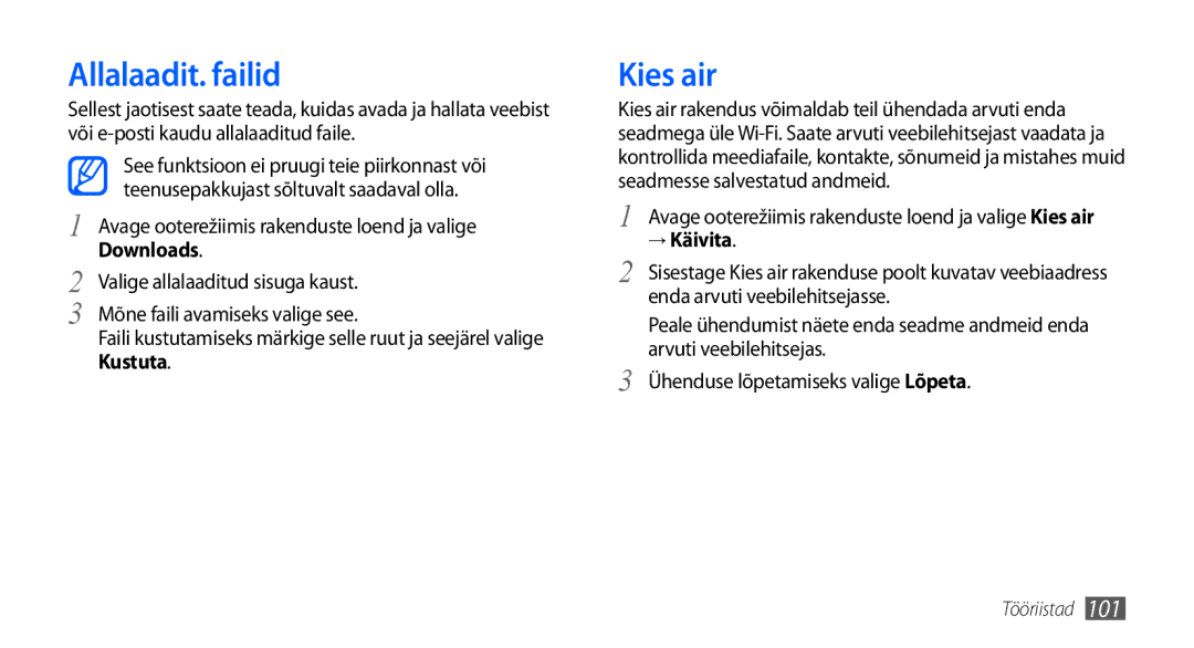 Samsung GT-I9001HKDSEB manual Allalaadit. failid, Kies air 