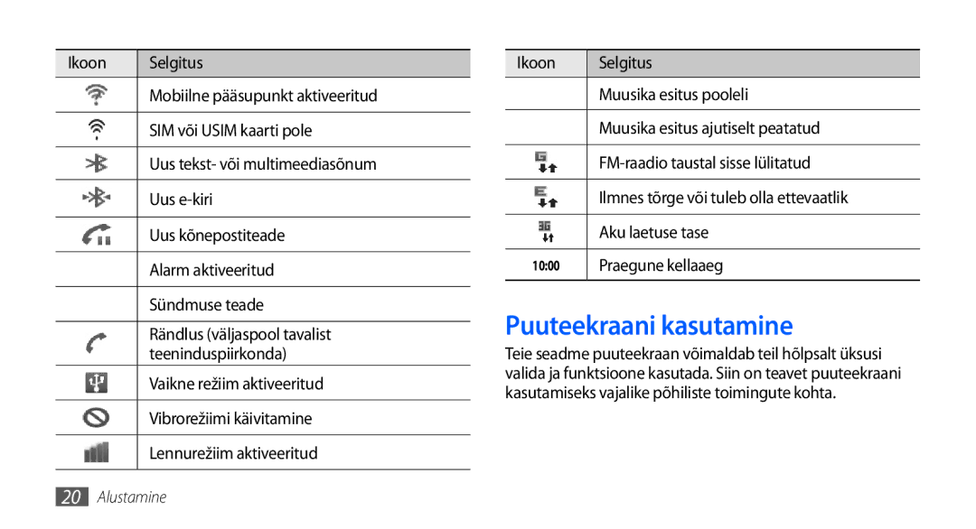 Samsung GT-I9001HKDSEB manual Puuteekraani kasutamine, Praegune kellaaeg 