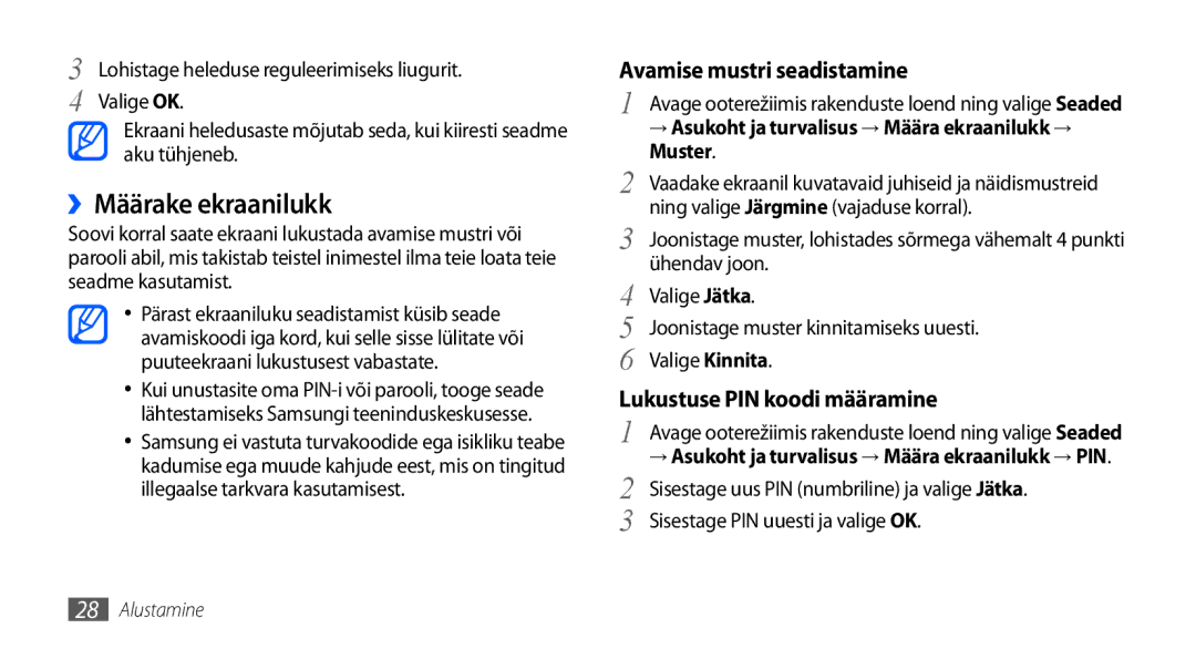 Samsung GT-I9001HKDSEB manual ››Määrake ekraanilukk, Muster 