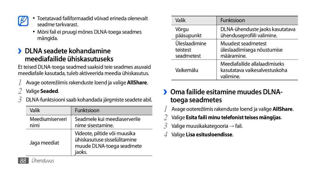 Samsung GT-I9001HKDSEB manual ››Oma failide esitamine muudes DLNA- toega seadmetes, Valige Lisa esitusloendisse 