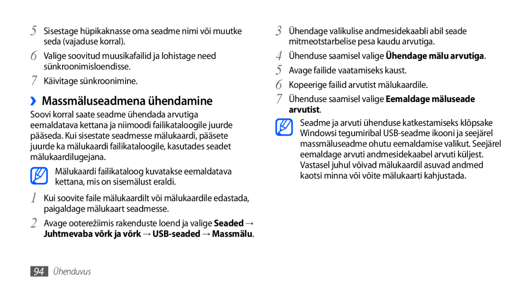 Samsung GT-I9001HKDSEB manual ››Massmäluseadmena ühendamine, Käivitage sünkroonimine 