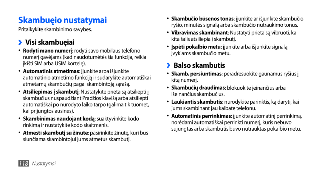 Samsung GT-I9001HKDSEB manual Skambučio nustatymai, ››Visi skambučiai, ››Balso skambutis, Pritaikykite skambinimo savybes 