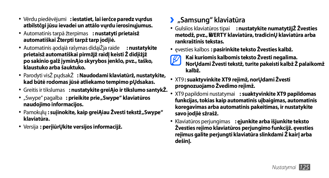 Samsung GT-I9001HKDSEB manual ››„Samsung klaviatūra 