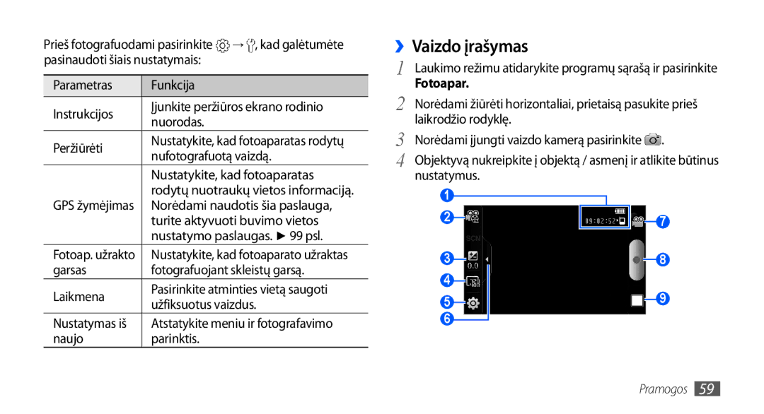 Samsung GT-I9001HKDSEB manual ››Vaizdo įrašymas 