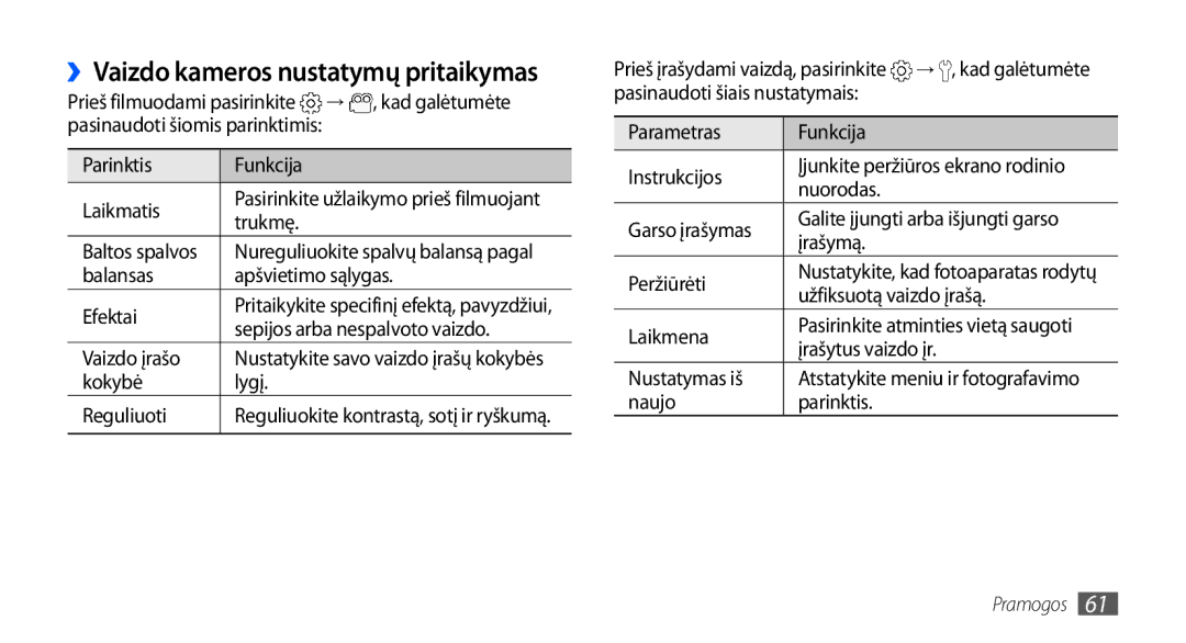 Samsung GT-I9001HKDSEB manual ››Vaizdo kameros nustatymų pritaikymas 