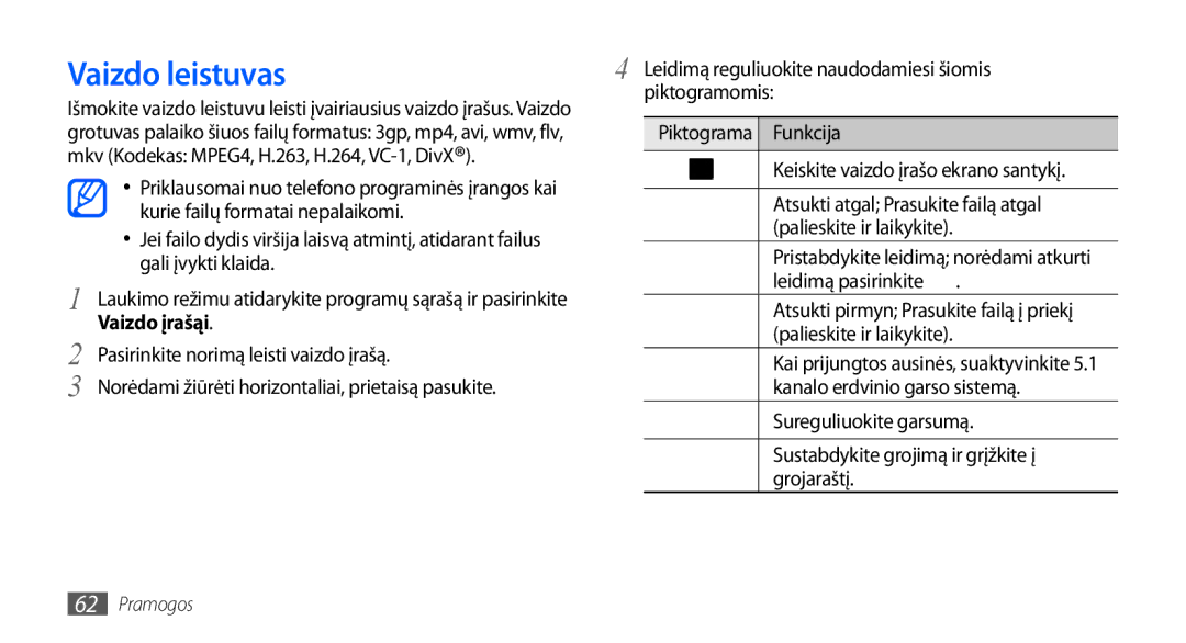 Samsung GT-I9001HKDSEB manual Vaizdo leistuvas, Vaizdo įrašąi 