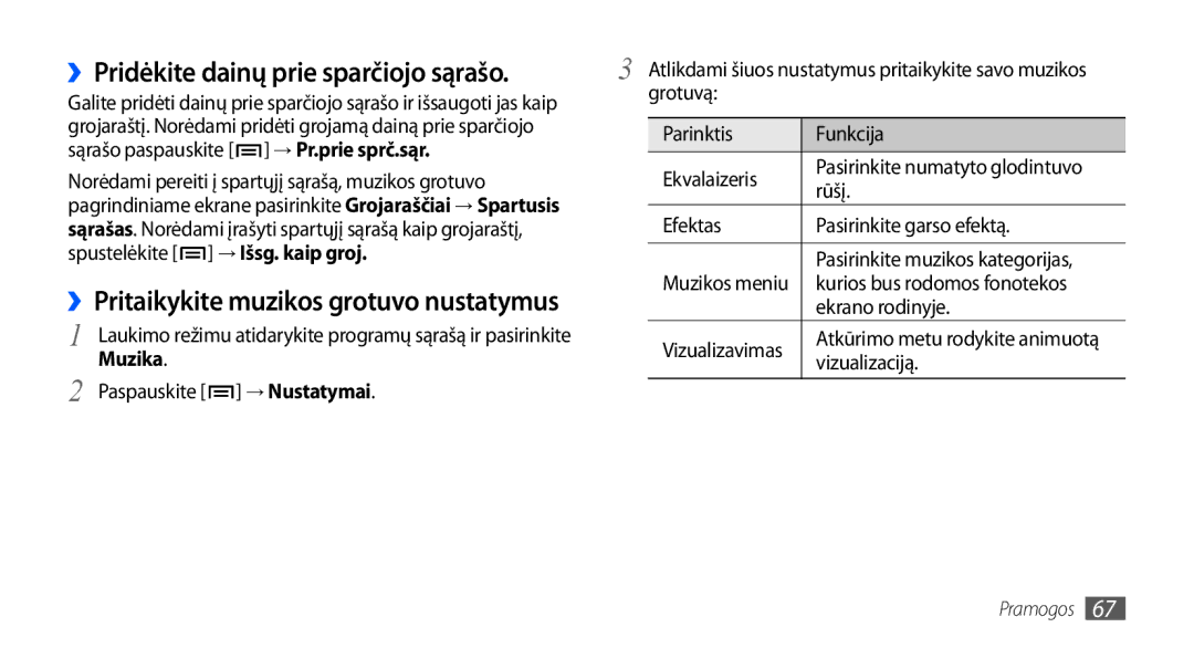 Samsung GT-I9001HKDSEB manual ››Pridėkite dainų prie sparčiojo sąrašo, → Išsg. kaip groj, → Nustatymai 