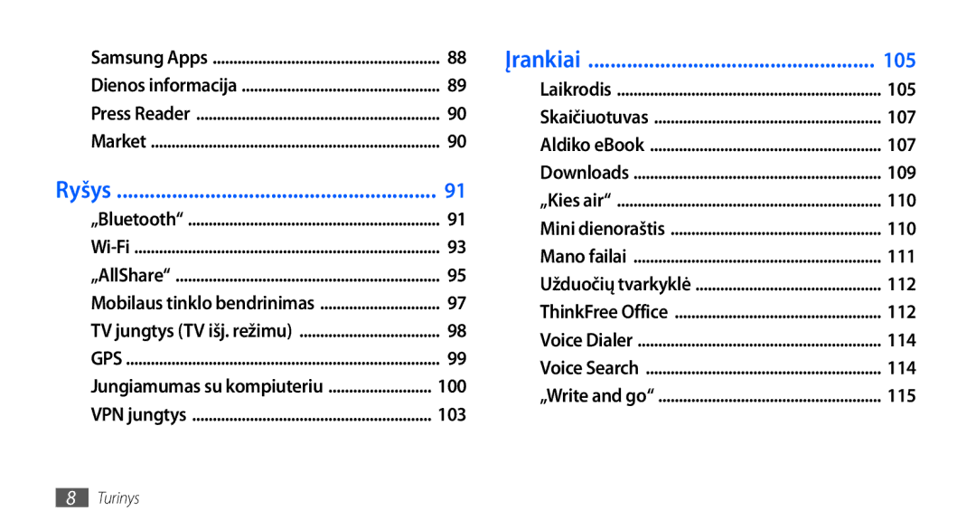 Samsung GT-I9001HKDSEB manual Įrankiai 