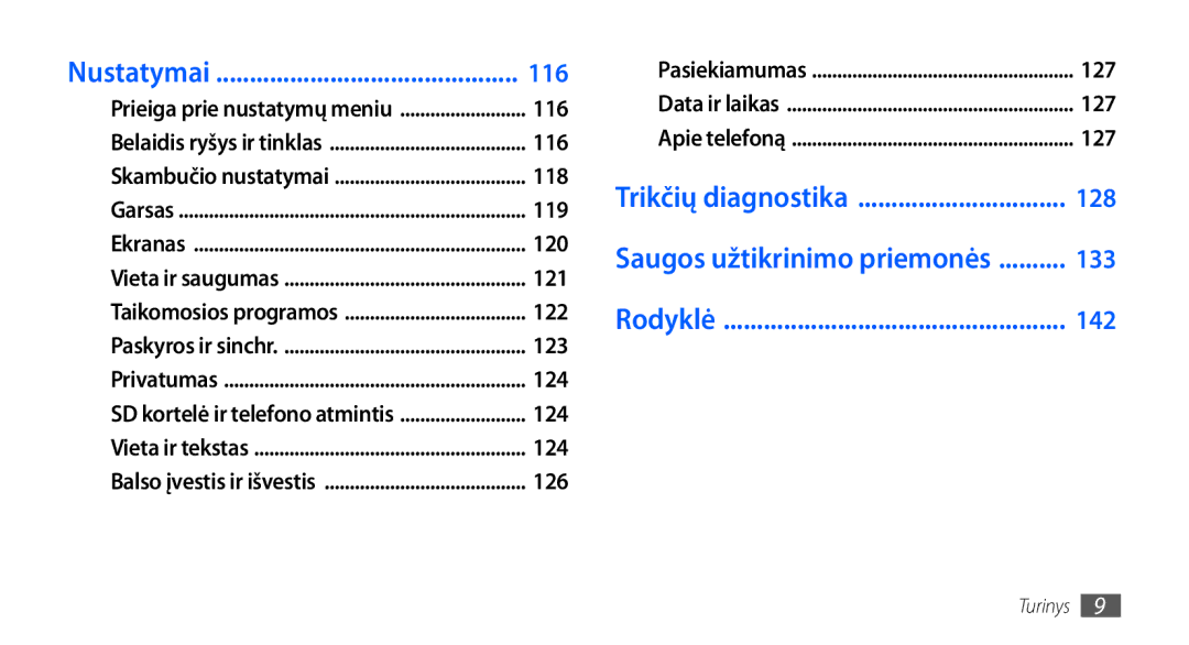 Samsung GT-I9001HKDSEB manual Rodyklė 