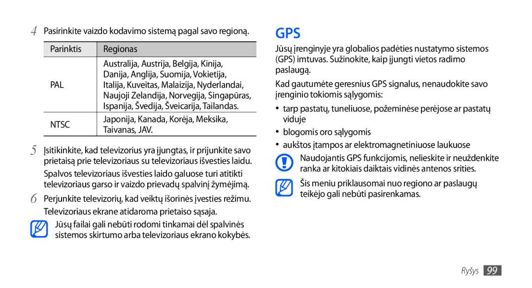 Samsung GT-I9001HKDSEB manual Parinktis Regionas, Taivanas, JAV, Televizoriaus ekrane atidaroma prietaiso sąsaja 