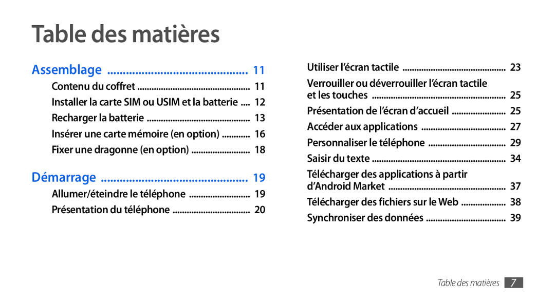 Samsung GT-I9001HKDSFR, GT-I9001RWDSFR, GT-I9001HKDXEF manual Table des matières, Télécharger des applications à partir 