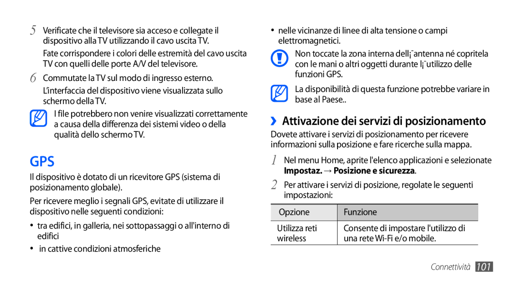 Samsung GT-I9001UWDTIM manual ››Attivazione dei servizi di posizionamento, Impostaz. → Posizione e sicurezza, Impostazioni 