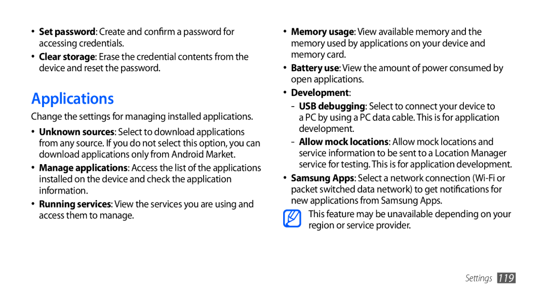 Samsung GT-I9003 user manual Applications, Development 