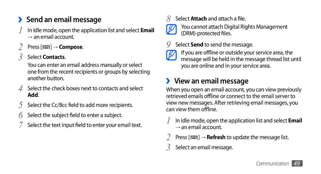 Samsung GT-I9003 user manual ›› View an email message, → an email account 