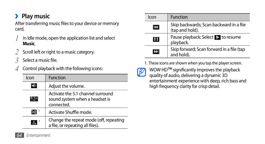 Samsung GT-I9003 user manual ›› Play music, Scroll left or right to a music category, Select a music file 