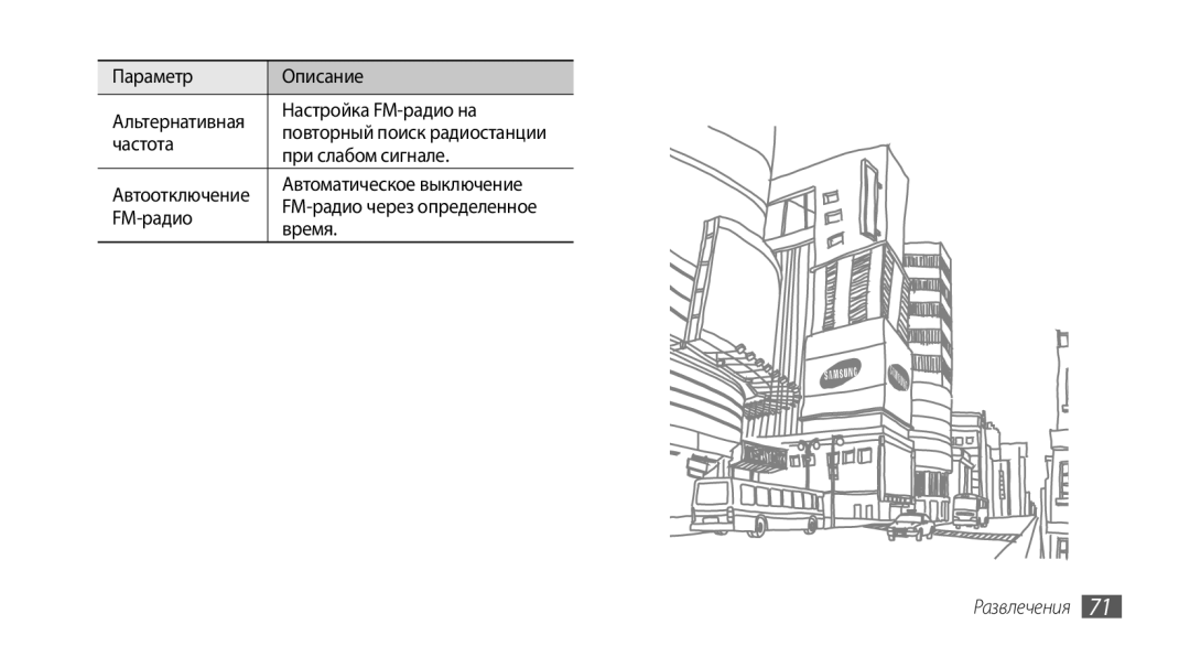 Samsung GT-I9003NKOSER manual Настройка FM-радио на, Частота, При слабом сигнале, Автоматическое выключение, Время 