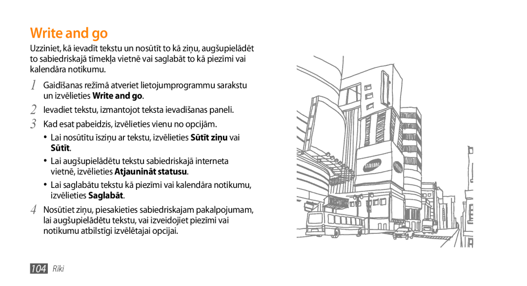 Samsung GT-I9003ISDSEB, GT-I9003MKDSEB manual Un izvēlieties Write and go, Sūtīt, Vietnē, izvēlieties Atjaunināt statusu 