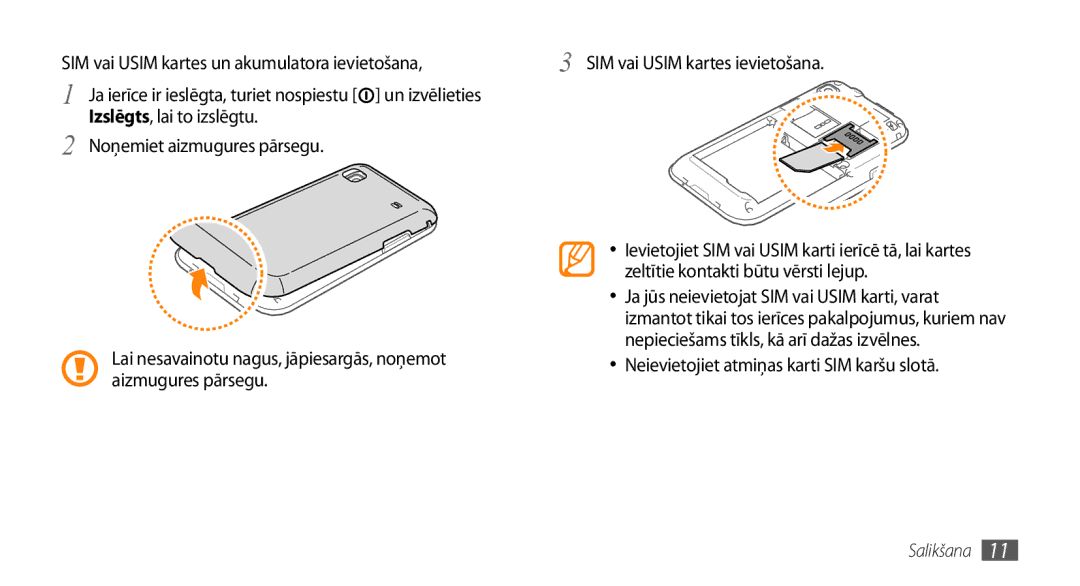 Samsung GT-I9003MKDSEB, GT-I9003ISDSEB manual SIM vai Usim kartes un akumulatora ievietošana, Izslēgts, lai to izslēgtu 