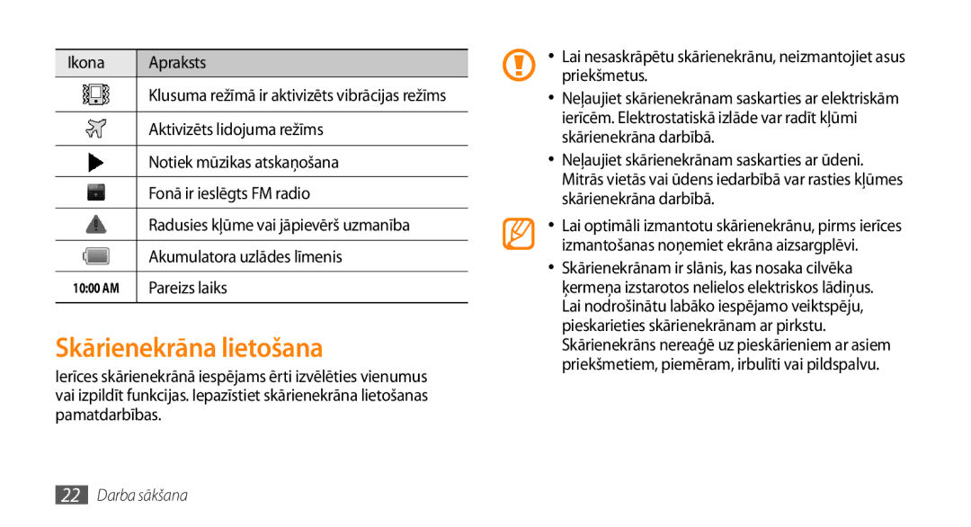 Samsung GT-I9003ISDSEB, GT-I9003MKDSEB manual Skārienekrāna lietošana 