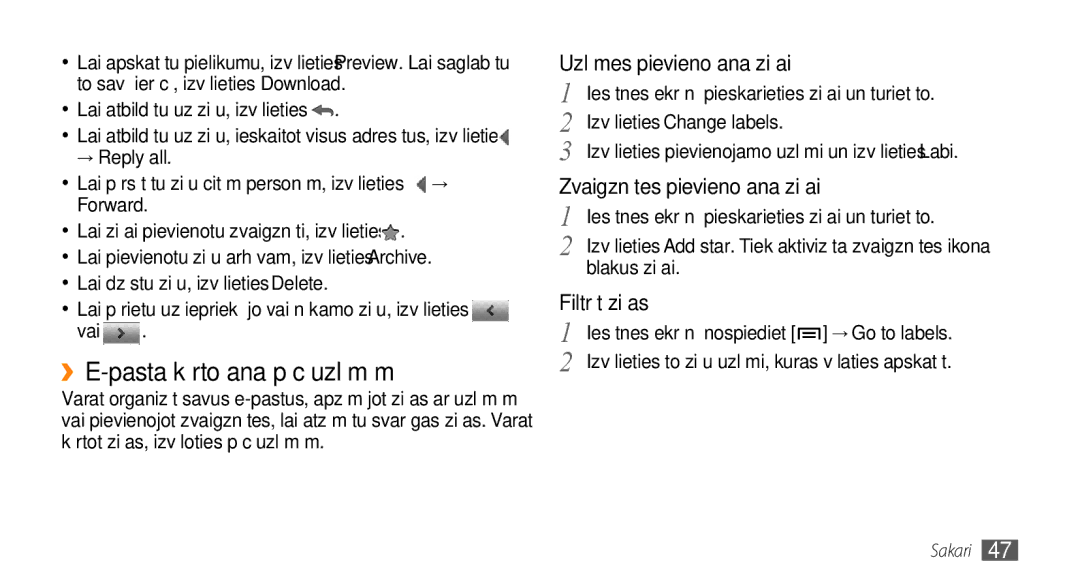 Samsung GT-I9003MKDSEB, GT-I9003ISDSEB manual ››E-pasta kārtošana pēc uzlīmēm, → Reply all 