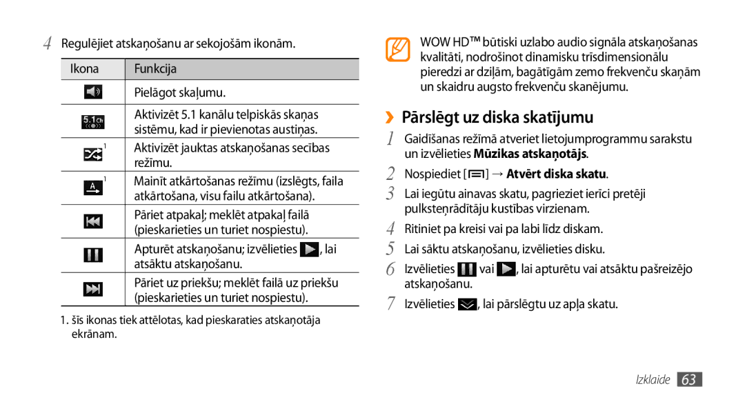 Samsung GT-I9003MKDSEB, GT-I9003ISDSEB manual ››Pārslēgt uz diska skatījumu 