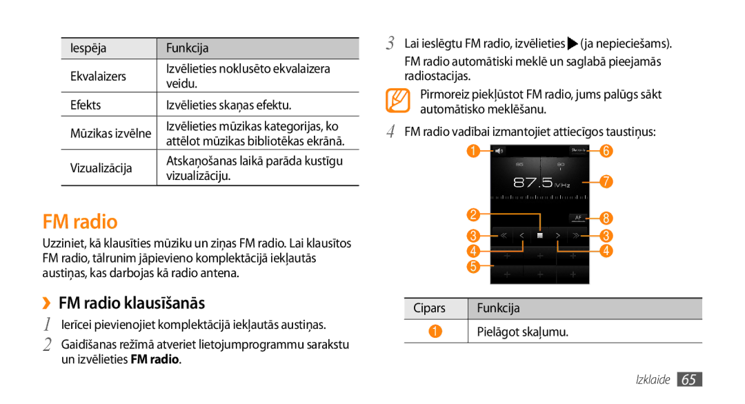 Samsung GT-I9003MKDSEB, GT-I9003ISDSEB manual ››FM radio klausīšanās 