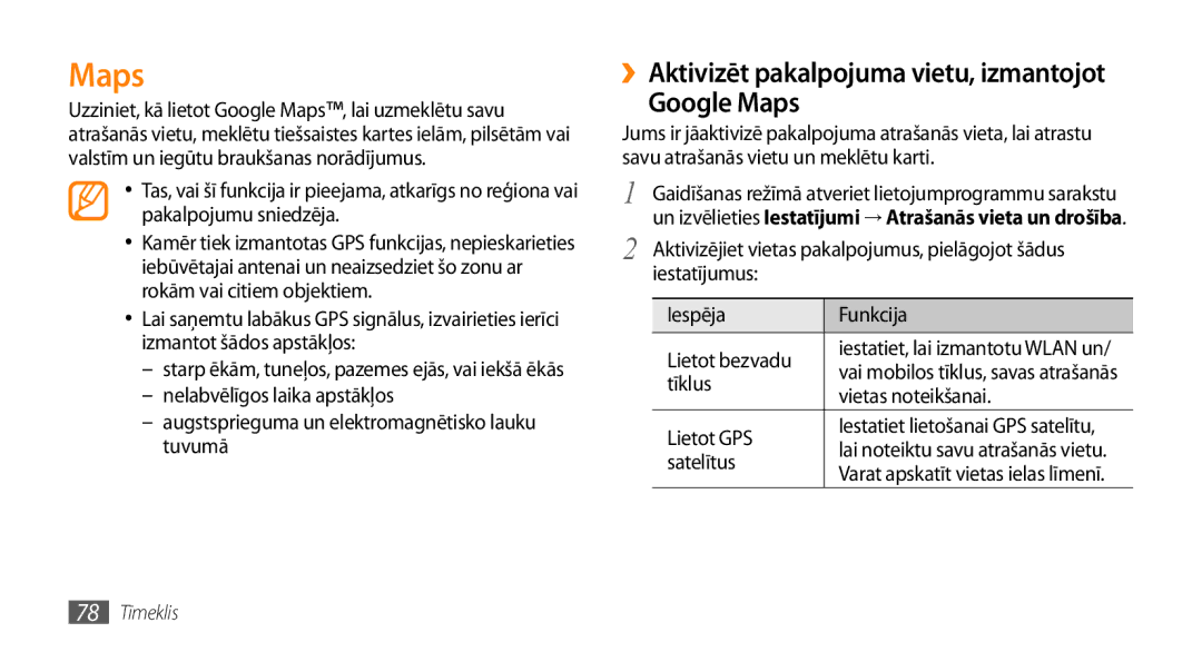 Samsung GT-I9003ISDSEB, GT-I9003MKDSEB manual Google Maps, ››Aktivizēt pakalpojuma vietu, izmantojot 