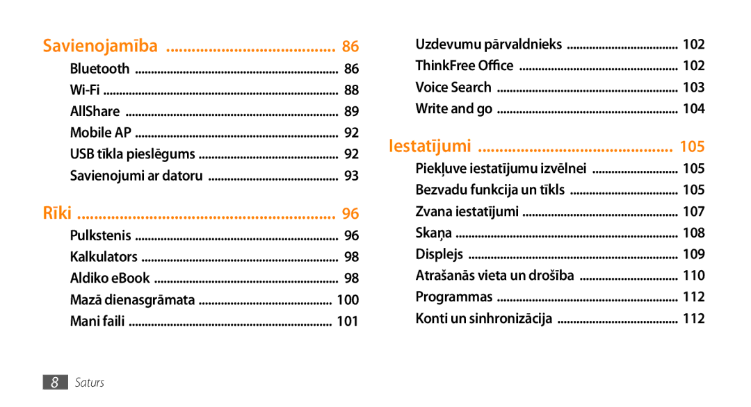 Samsung GT-I9003ISDSEB, GT-I9003MKDSEB manual Rīki 