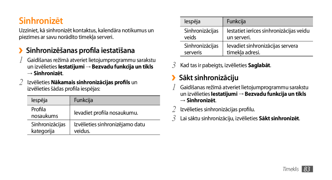 Samsung GT-I9003MKDSEB, GT-I9003ISDSEB ››Sinhronizēšanas profila iestatīšana, ››Sākt sinhronizāciju, → Sinhronizēt 