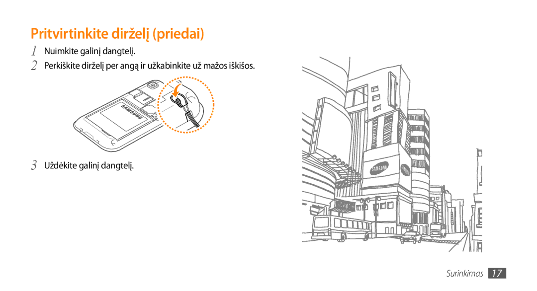 Samsung GT-I9003MKDSEB, GT-I9003ISDSEB manual Pritvirtinkite dirželį priedai 