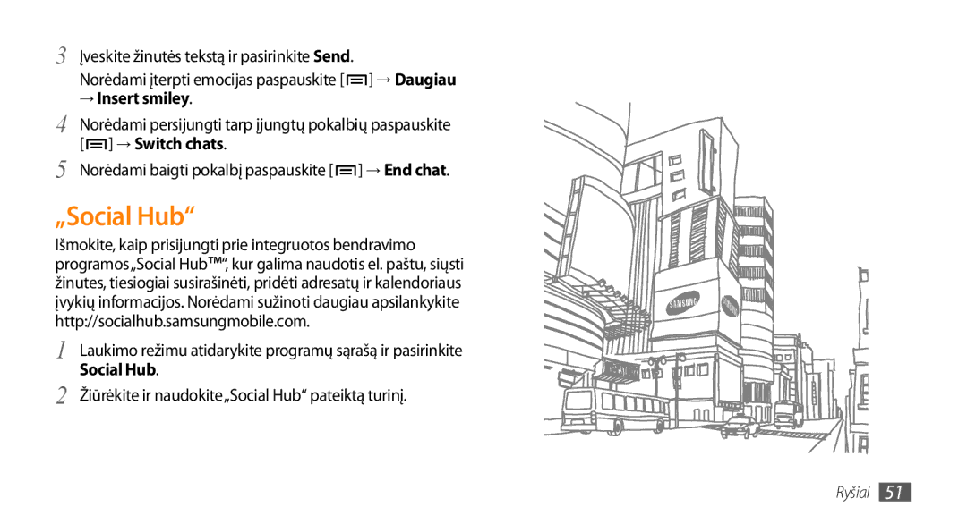 Samsung GT-I9003MKDSEB, GT-I9003ISDSEB manual „Social Hub, → Insert smiley 