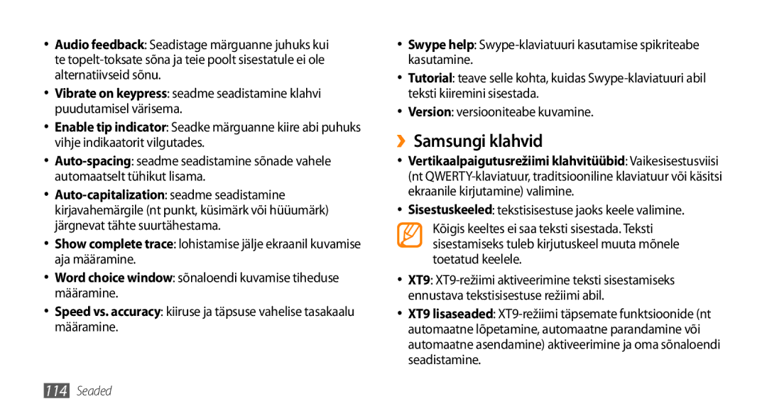 Samsung GT-I9003ISDSEB, GT-I9003MKDSEB manual ››Samsungi klahvid, Word choice window sõnaloendi kuvamise tiheduse määramine 