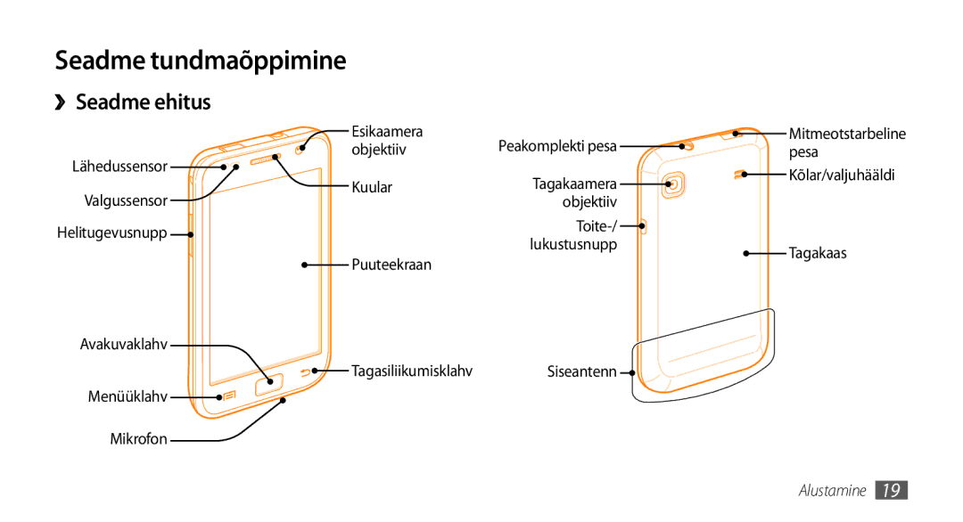 Samsung GT-I9003MKDSEB, GT-I9003ISDSEB manual Seadme tundmaõppimine, ››Seadme ehitus 
