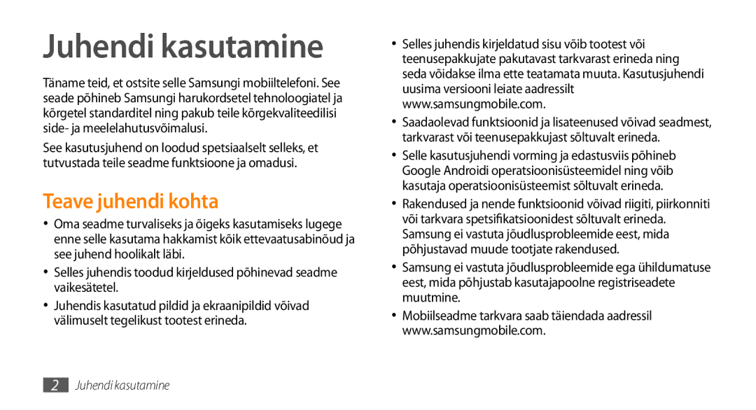 Samsung GT-I9003ISDSEB, GT-I9003MKDSEB manual Juhendi kasutamine, Teave juhendi kohta 