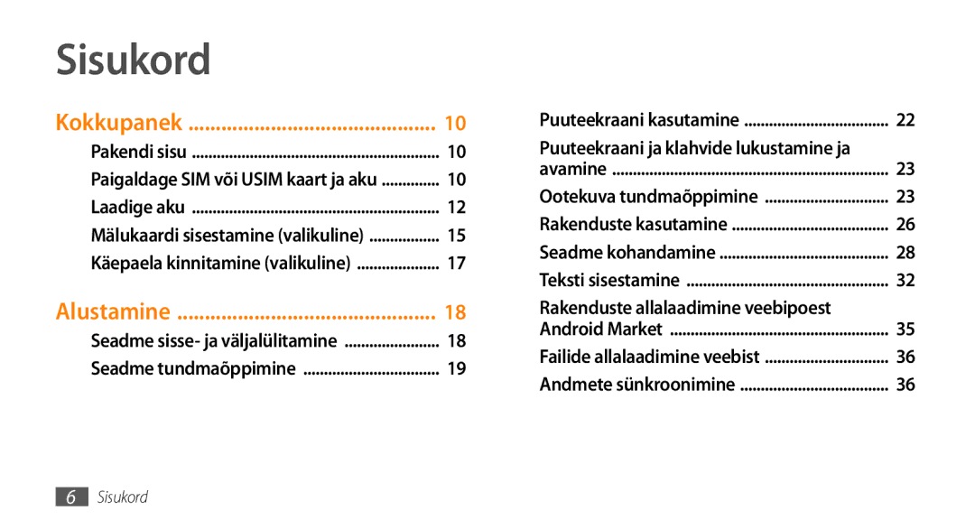 Samsung GT-I9003ISDSEB, GT-I9003MKDSEB manual Sisukord, Rakenduste allalaadimine veebipoest 