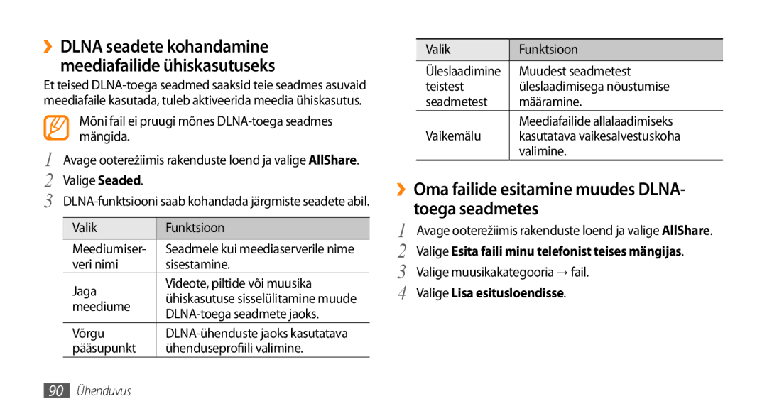 Samsung GT-I9003ISDSEB, GT-I9003MKDSEB ››Oma failide esitamine muudes DLNA- toega seadmetes, Valige Lisa esitusloendisse 