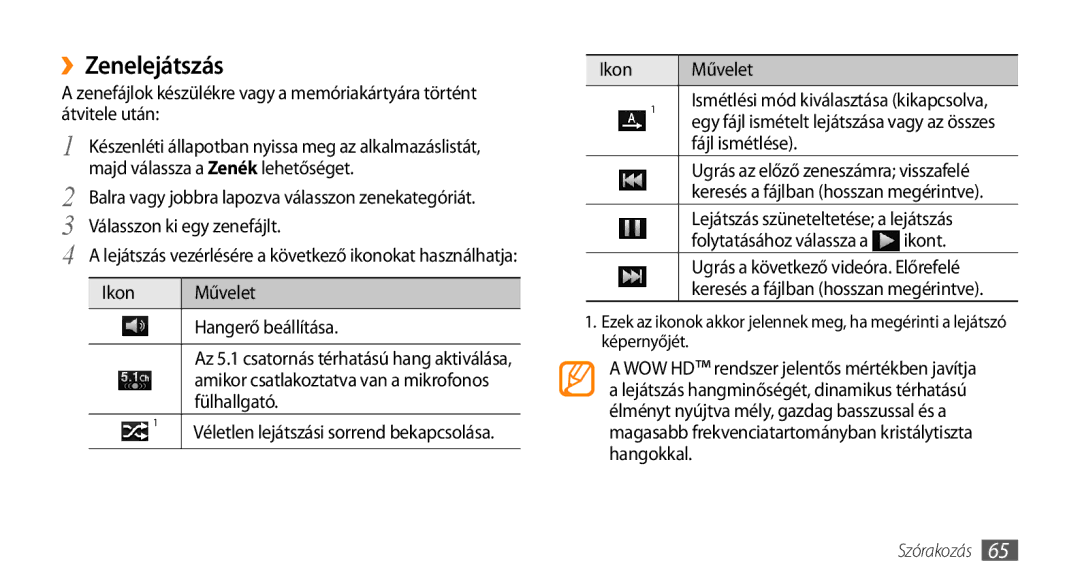 Samsung GT-I9003MKDXEH, GT-I9003MKDATO, GT-I9003MKDDBT, GT-I9003ISDITV, GT-I9003NKDITV, GT-I9003MKDITV manual ››Zenelejátszás 