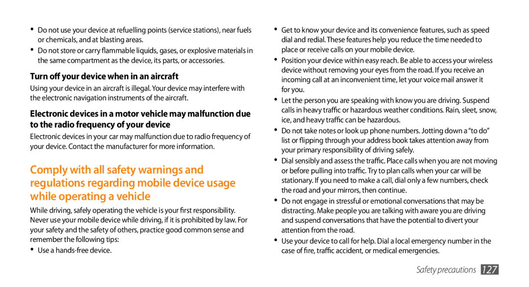 Samsung GT-I9003MKASER, GT-I9003NKDDBT, GT-I9003ISDTUR, GT-I9003RWDATO manual Turn off your device when in an aircraft 