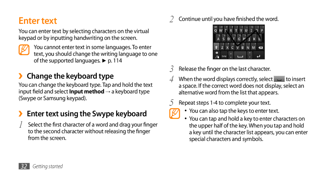 Samsung GT-I9003MKDWIN, GT-I9003NKDDBT, GT-I9003ISDTUR, GT-I9003RWDATO manual Enter text, ›› Change the keyboard type 