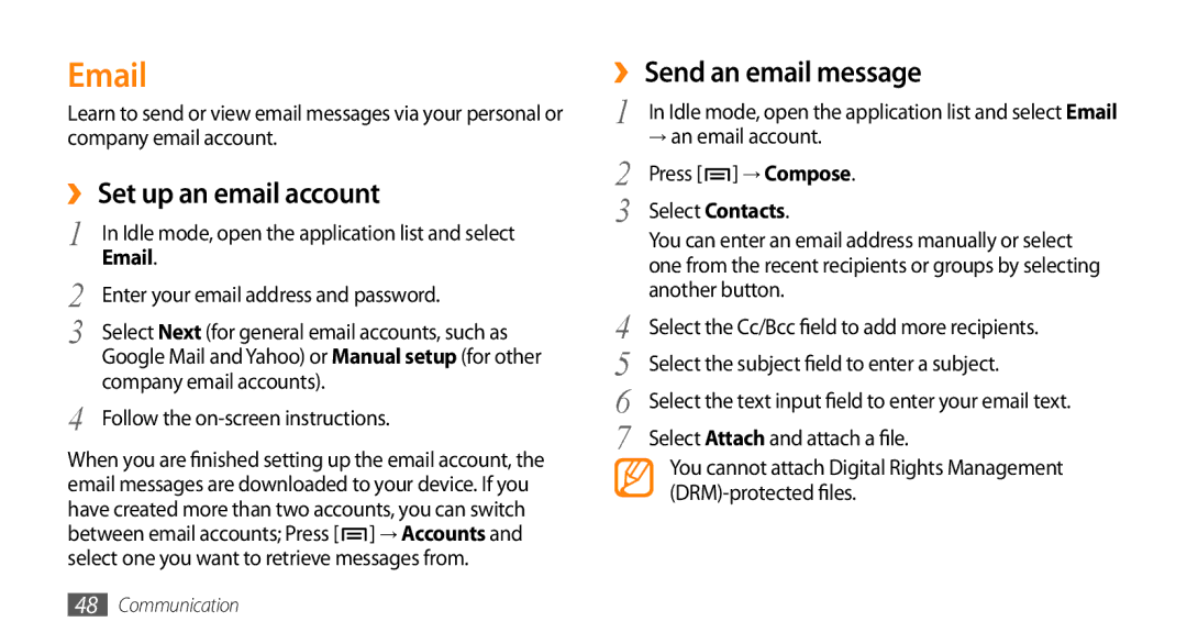 Samsung GT-I9003NKDXEC manual ›› Set up an email account, Enter your email address and password, Company email accounts 
