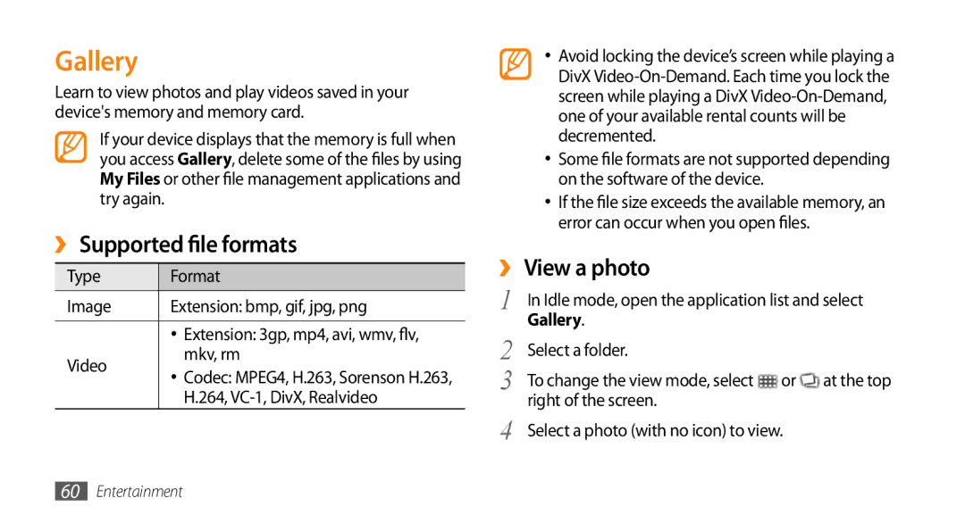 Samsung GT-I9003MKDMMC, GT-I9003NKDDBT, GT-I9003ISDTUR, GT-I9003RWDATO Gallery, ›› Supported file formats, ›› View a photo 