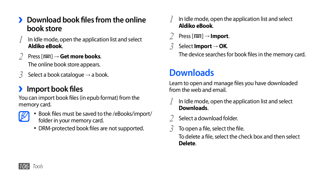 Samsung GT-I9003MKDATL Downloads, ›› Download book files from the online book store, ›› Import book files, Aldiko eBook 