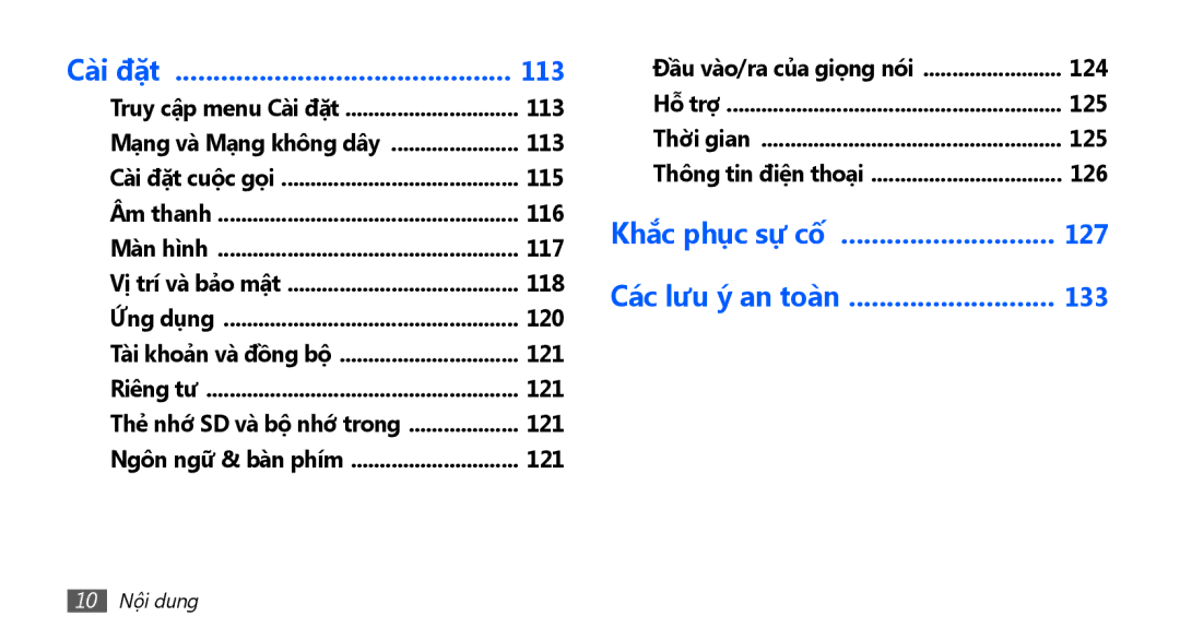 Samsung GT-I9003NKEXXV, GT-I9003MKEXXV, GT-I9003NKDXXV, GT-I9003MKAXEV, GT-I9003MKDXXV, GT-I9003MKEXEV manual 113, 127, 133 