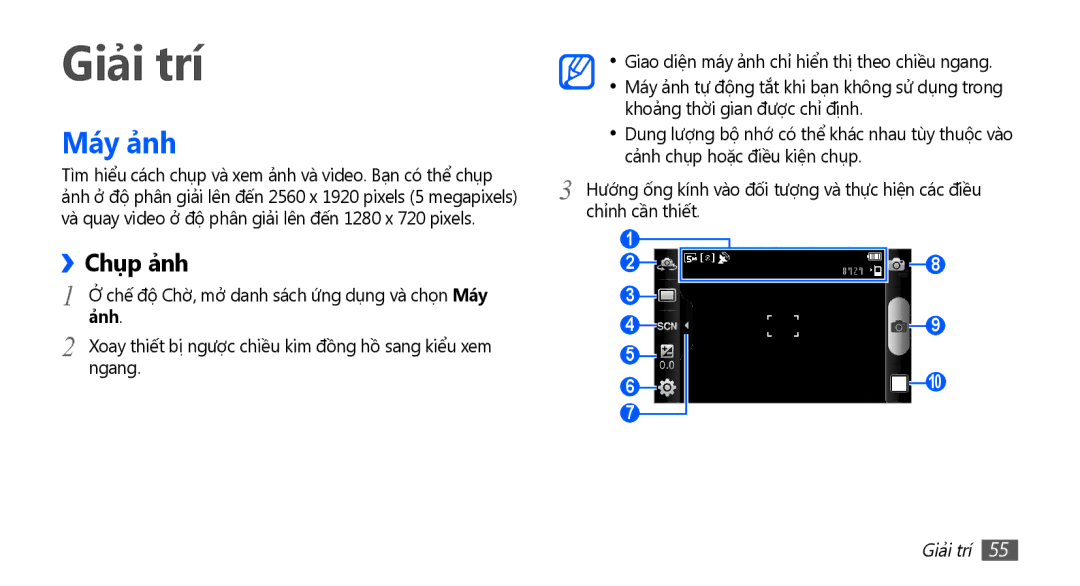 Samsung GT-I9003MKEXXV, GT-I9003NKEXXV, GT-I9003NKDXXV, GT-I9003MKAXEV, GT-I9003MKDXXV manual Giải trí, Máy ảnh, Chup ảnh, Ảnh 