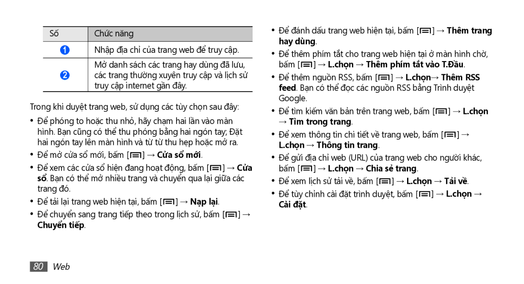 Samsung GT-I9003MKDXXV, GT-I9003NKEXXV, GT-I9003MKEXXV, GT-I9003NKDXXV, GT-I9003MKAXEV manual → Tìm trong trang, 80 Web 