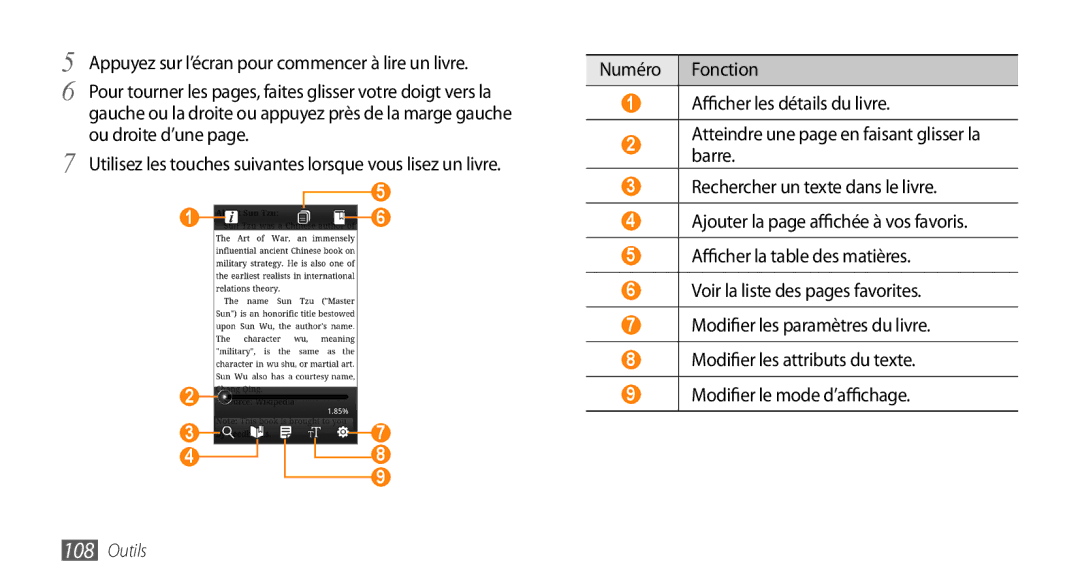 Samsung GT-I9003ISDXEF, GT-I9003RWDBOG, GT-I9003RWDVGF, GT-I9003MKDBOG Appuyez sur l’écran pour commencer à lire un livre 